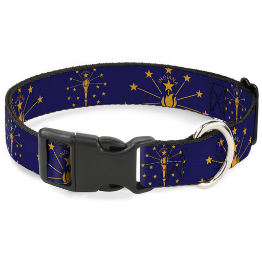 Plastic Clip Collar - Indiana Flag/Torch CLOSE-UP Navy Blue/Gold Plastic Clip Collars Buckle-Down   