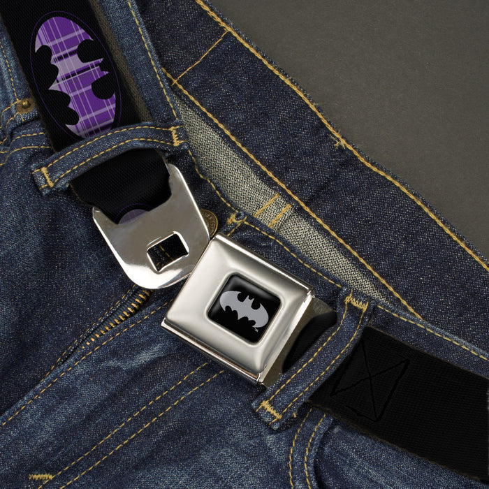 Batman Black Silver Seatbelt Belt - Batman Signal Black/Purple Plaid Webbing Seatbelt Belts DC Comics   