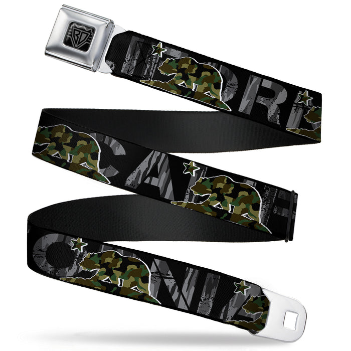 BD Wings Logo CLOSE-UP Full Color Black Silver Seatbelt Belt - CALIFORNIA/Flag Bear Black/Camo Gray/Camo Olive Webbing Seatbelt Belts Buckle-Down   