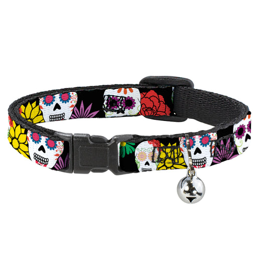 Cat Collar Breakaway - Sugar Skulls & Flowers Black Multi Color Breakaway Cat Collars Buckle-Down   