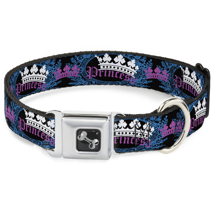 Dog Bone Seatbelt Buckle Collar - Crown Princess Oval Black/Turquoise Seatbelt Buckle Collars Buckle-Down   