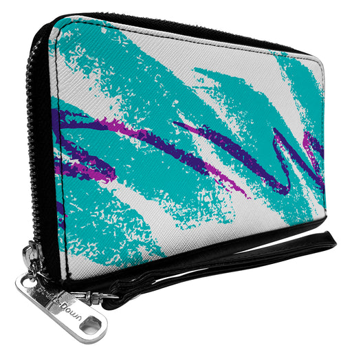 Women's PU Zip Around Wallet Rectangle - Jazzy Wave Scribble White Teal Purple Clutch Zip Around Wallets Buckle-Down   