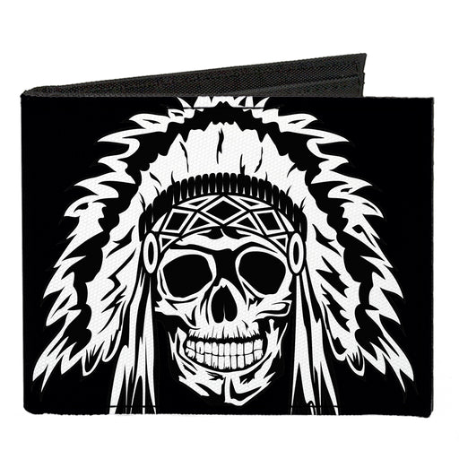 Canvas Bi-Fold Wallet - Native American Skull Black White Canvas Bi-Fold Wallets Buckle-Down   