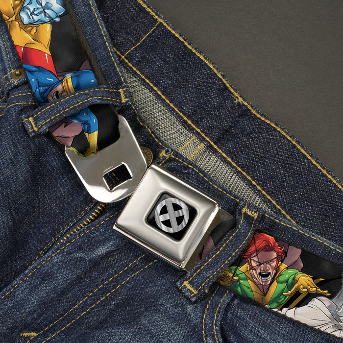 MARVEL X-MEN X-Men Icon Full Color Black Silver Gradient Seatbelt Belt - X-Men 7-Character Action Poses Webbing Seatbelt Belts Marvel Comics   