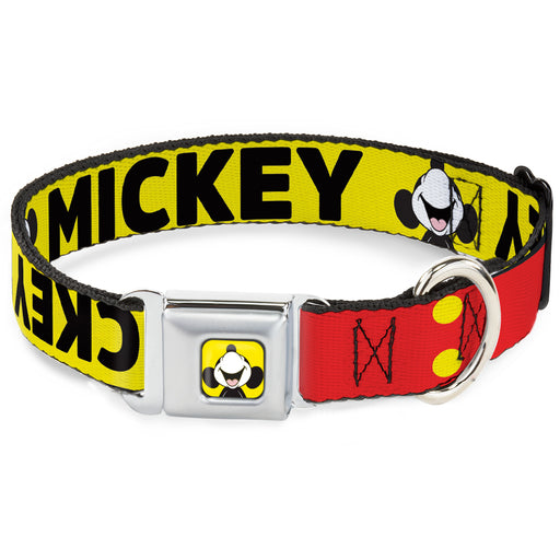Mickey Smiling Up Pose Full Color Yellow/Black/White Seatbelt Buckle Collar - MICKEY Smiling Up Pose Flip/Buttons Yellow/Black/Red Seatbelt Buckle Collars Disney   