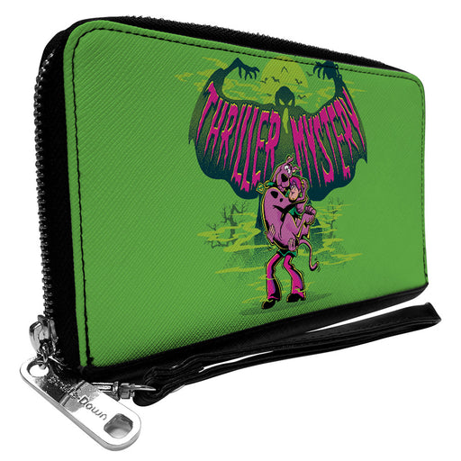 Women's PU Zip Around Wallet Rectangle - Shaggy Carrying Scooby-Doo THRILLER MYSTERY Ghost Greens Clutch Zip Around Wallets Scooby Doo   