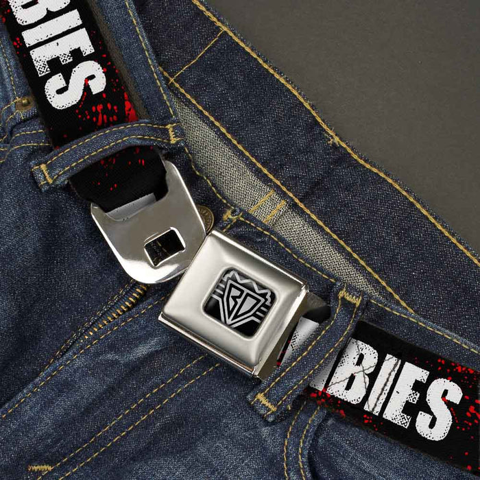 BD Wings Logo CLOSE-UP Full Color Black Silver Seatbelt Belt - I "HEART" ZOMBIES Black/White/Red Splatter Webbing Seatbelt Belts Buckle-Down   