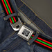 BD Wings Logo CLOSE-UP Full Color Black Silver Seatbelt Belt - Stripe Trio Black/Red/Green/Black Webbing Seatbelt Belts Buckle-Down   