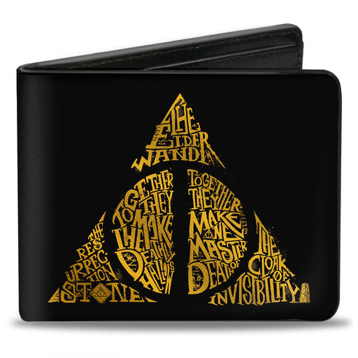 Bi-Fold Wallet - The Deathly Hallows WAND STONE CLOAK MASTER OF DEATH Symbol Black Gold Bi-Fold Wallets The Wizarding World of Harry Potter   