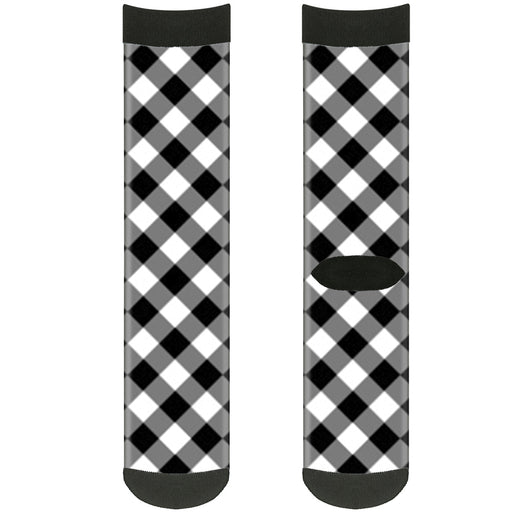 Sock Pair - Polyester - Diagonal Buffalo Plaid Black White - CREW Socks Buckle-Down   