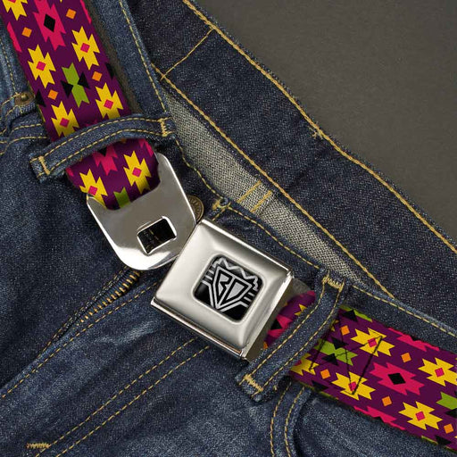 BD Wings Logo CLOSE-UP Full Color Black Silver Seatbelt Belt - Mini Navajo Purple/Yellow/Pink/Green Webbing Seatbelt Belts Buckle-Down   