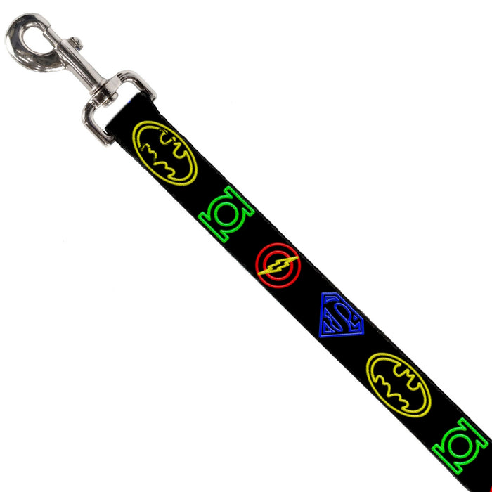 Dog Leash - Justice League Electric Logos Black/Multi Neon Dog Leashes DC Comics   