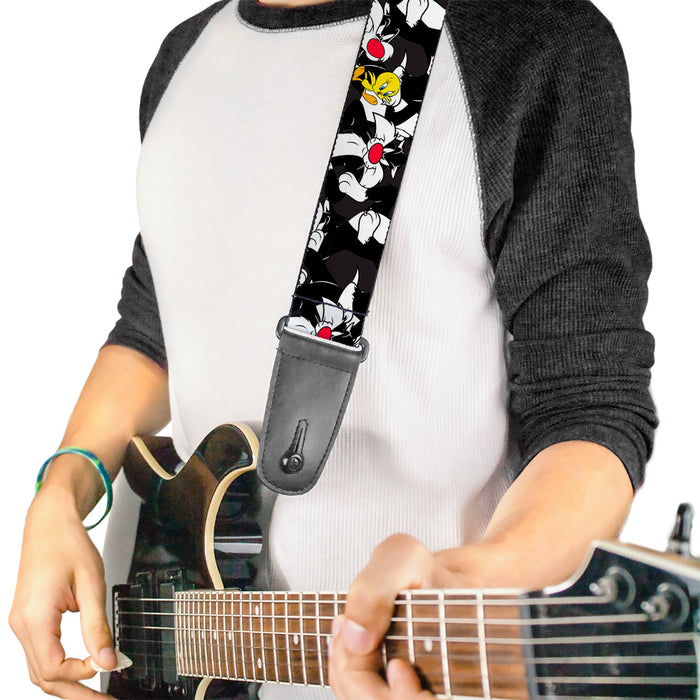 Guitar Strap - Sylvester and Tweety Poses Scattered Charcoal Guitar Straps Looney Tunes   