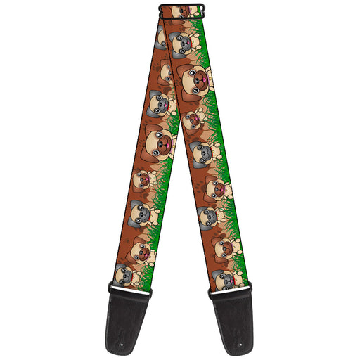 Guitar Strap - Pug Puppies Paw Prints Browns Greens Guitar Straps Buckle-Down   