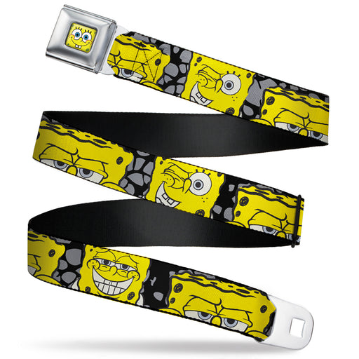 Sponge Bob Face CLOSE-UP Full Color Seatbelt Belt - SpongeBob 4-CLOSE-UP Expressions/Crackle Black/Gray/Yellow Webbing Seatbelt Belts Nickelodeon   