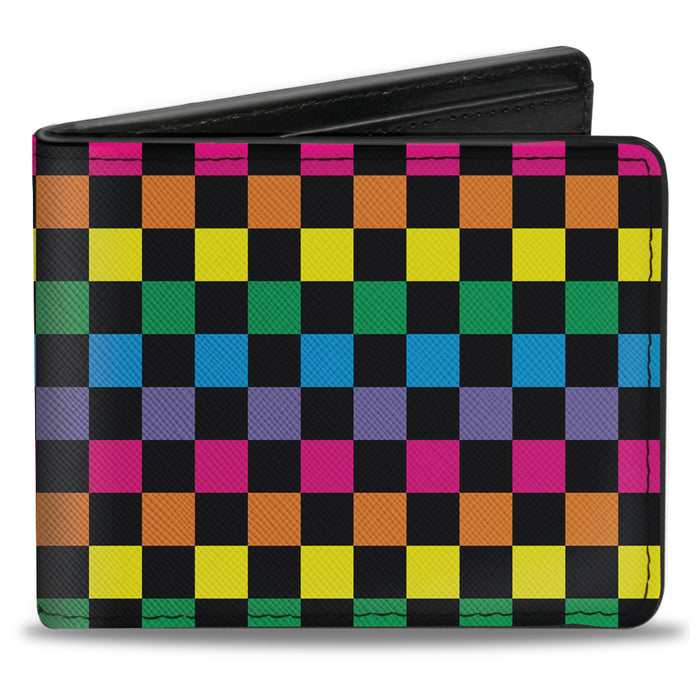 Bi-Fold Wallet - Checker Black Neon Rainbow Bi-Fold Wallets Buckle-Down   