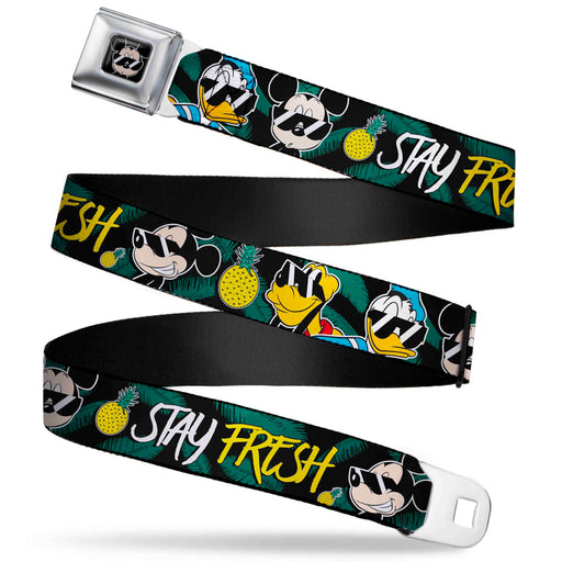 Mickey Mouse Shades Expression Full Color Black Seatbelt Belt - Pluto/Donald Duck/Mickey Mouse STAY FRESH Group Pose2/Pineapples Black/Green/White/Yellow Webbing Seatbelt Belts Disney   