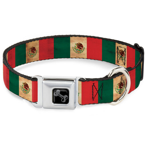 Dog Bone Black/Silver Seatbelt Buckle Collar - Mexico Flag Continuous Vintage Seatbelt Buckle Collars Buckle-Down   