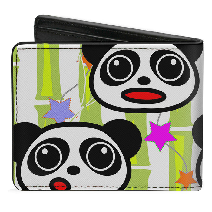Bi-Fold Wallet - Panda Bear Cartoon Bamboo White Greens Multi Color Bi-Fold Wallets Buckle-Down   