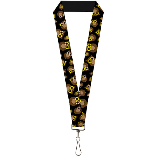 Lanyard - 1.0" - Owls Scattered Black Brown Yellow Lanyards Buckle-Down   