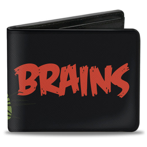 Bi-Fold Wallet - BRAINS Zombie Face CLOSE-UP Black Red Green Yellow Bi-Fold Wallets Buckle-Down   