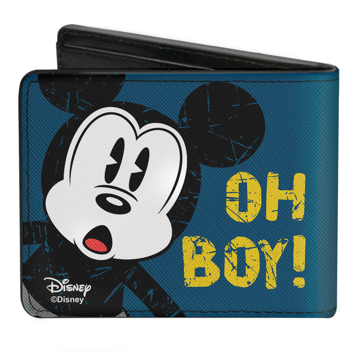 Bi-Fold Wallet - Mickey Mouse OH BOY! Pose Weathered Blue Gold Bi-Fold Wallets Disney   
