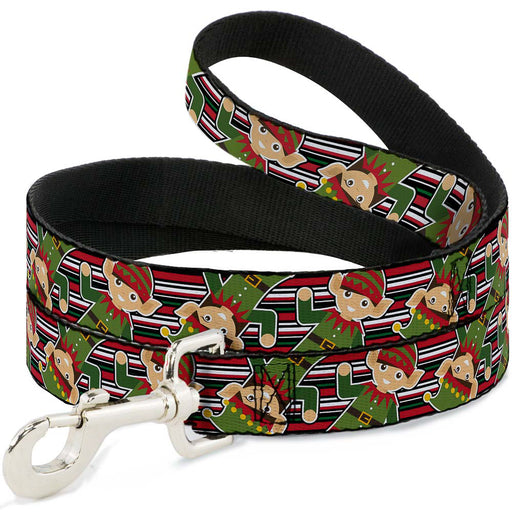 Dog Leash - Christmas Elves/Stripes Black/Red/White/Green Dog Leashes Buckle-Down   