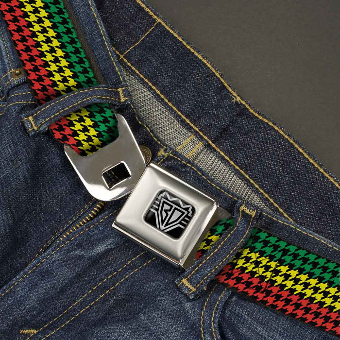 BD Wings Logo CLOSE-UP Full Color Black Silver Seatbelt Belt - Houndstooth Black/Rasta Webbing Seatbelt Belts Buckle-Down   