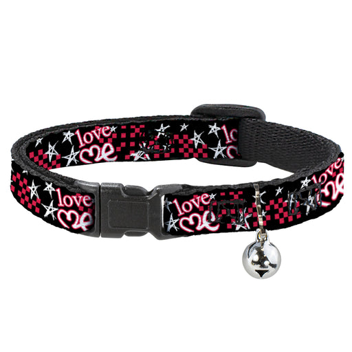 Cat Collar Breakaway - Love Me w Sketch Stars & Checkers Black Fuchsia White Breakaway Cat Collars Buckle-Down   