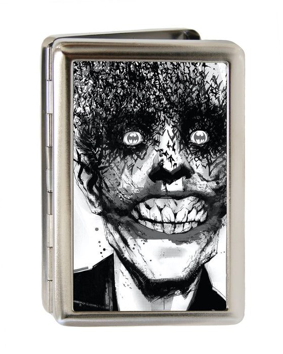 Business Card Holder - LARGE - Joker Bat Face My Dark Architect Cover Brushed Silver Metal ID Cases DC Comics   
