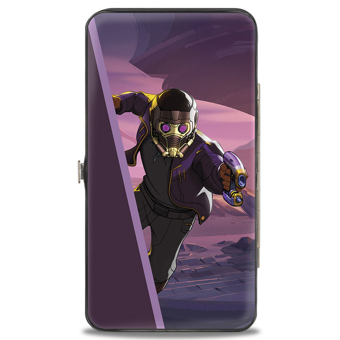 MARVEL STUDIOS WHAT IF Hinged Wallet - Marvel Studios WHAT IF ? T'CHALLA STAR-LORD Logo + Action Pose Purple Multi Color Hinged Wallets Marvel Comics   