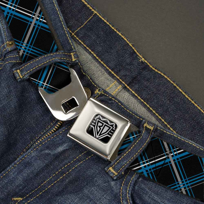 BD Wings Logo CLOSE-UP Full Color Black Silver Seatbelt Belt - Plaid Black/Turquoise/Gray Webbing Seatbelt Belts Buckle-Down   