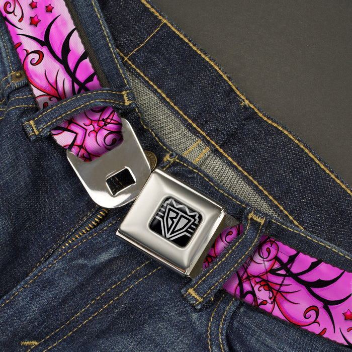 BD Wings Logo CLOSE-UP Full Color Black Silver Seatbelt Belt - TJ-Fairy Pink Swirl Webbing Seatbelt Belts Buckle-Down   