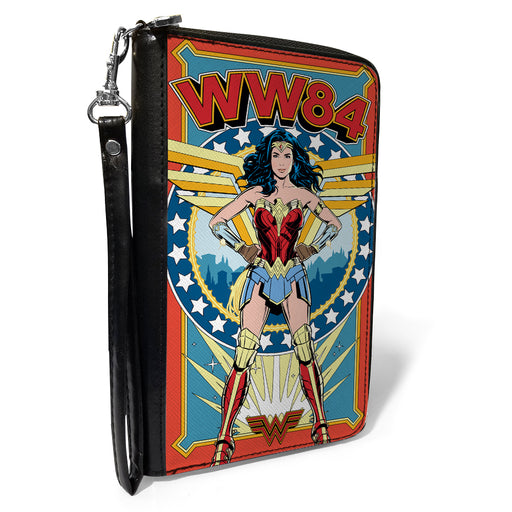 Women's PU Zip Around Wallet Rectangle - Wonder Woman WW84 Standing Pose Stars Reds Yellows Blues Clutch Zip Around Wallets DC Comics   