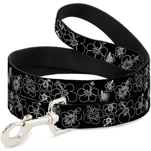 Dog Leash - Hibiscus Outline Black/White Dog Leashes Buckle-Down   