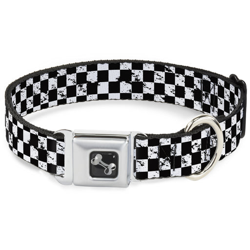 Dog Bone Seatbelt Buckle Collar - Checker Weathered Black/White Seatbelt Buckle Collars Buckle-Down   