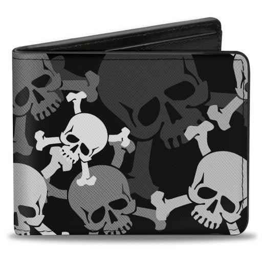 Bi-Fold Wallet - Top Skulls Stacked Black Gray White Bi-Fold Wallets Buckle-Down   