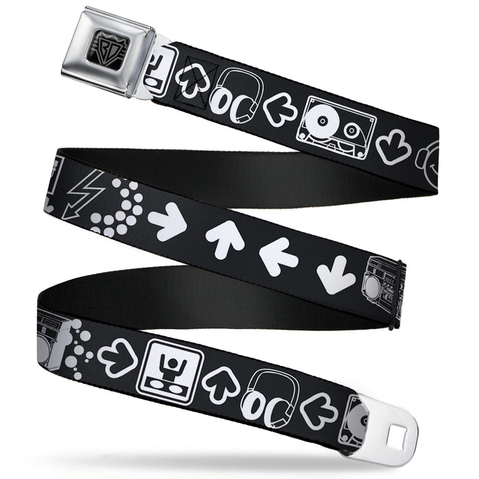 BD Wings Logo CLOSE-UP Full Color Black Silver Seatbelt Belt - Music Happy Face Webbing Seatbelt Belts Buckle-Down   