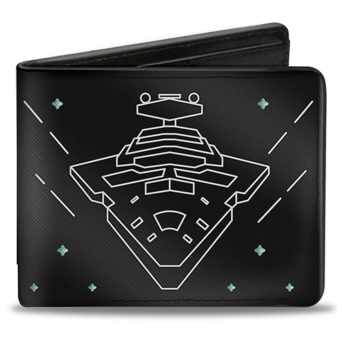Bi-Fold Wallet - Star Wars Imperial Star Destroyer + Death Star TIE Fighters Black White Aqua Blue Bi-Fold Wallets Star Wars   