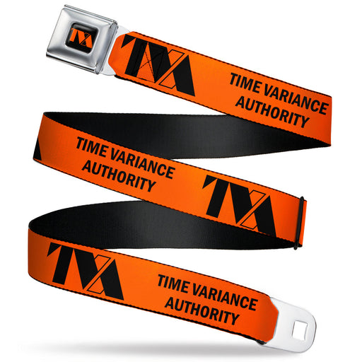 Loki Series TVA Time Variance Authority Logo Full Color Black/Orange Seatbelt Belt - Loki Series TVA TIME VARIANCE AUTHORITY Text Orange/Black Webbing Seatbelt Belts Marvel Comics   