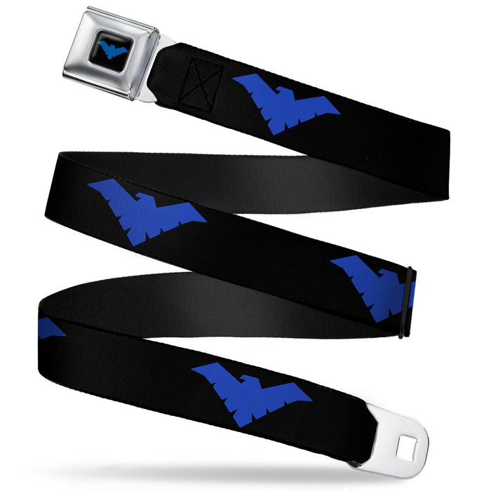 Nightwing Logo Full Color Black Blue Seatbelt Belt - Nightwing Logo Black/Blue Webbing Seatbelt Belts DC Comics   