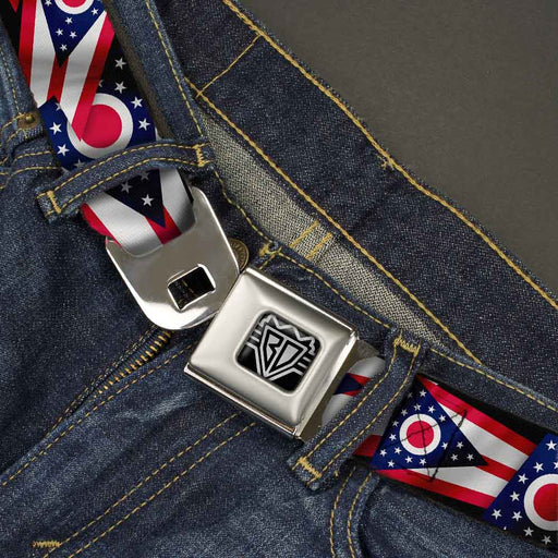 BD Wings Logo CLOSE-UP Full Color Black Silver Seatbelt Belt - Ohio Flags Stacked Webbing Seatbelt Belts Buckle-Down   