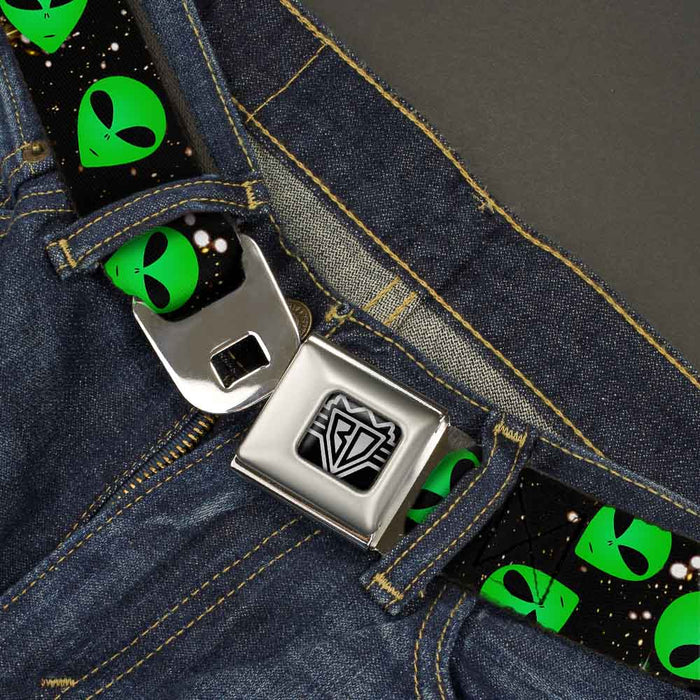 BD Wings Logo CLOSE-UP Full Color Black Silver Seatbelt Belt - Aliens Head Scattered Galaxy2/Green/Black Webbing Seatbelt Belts Buckle-Down   