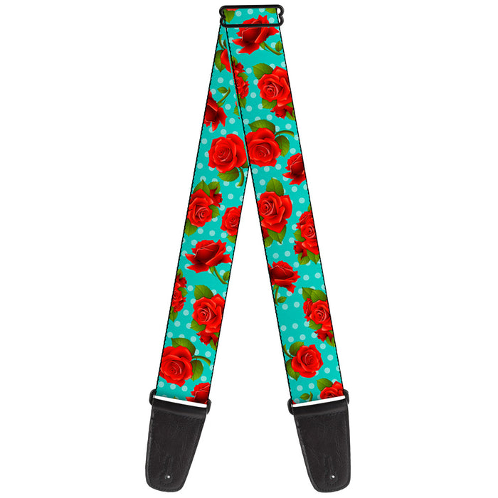 Guitar Strap - Red Roses Polka Dots Turquoise Guitar Straps Buckle-Down   