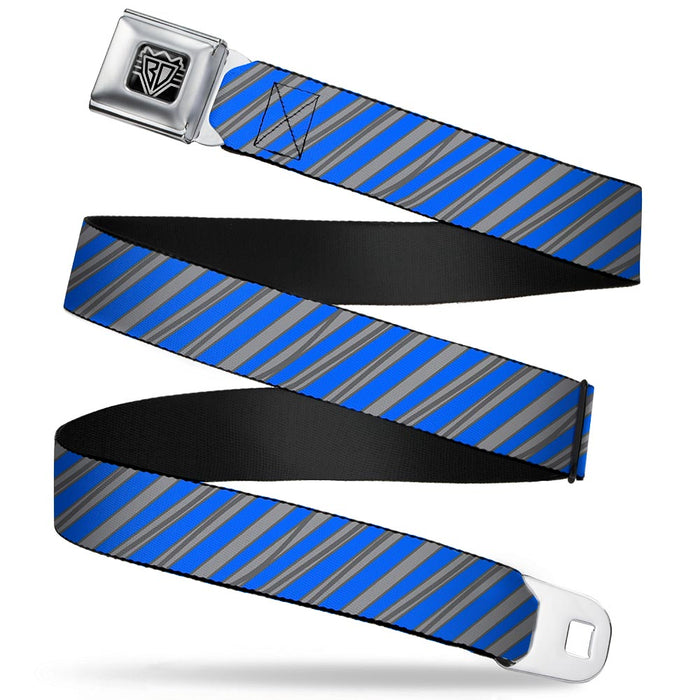 BD Wings Logo CLOSE-UP Full Color Black Silver Seatbelt Belt - Diagonal Stripes Scribble Gray/Blue Webbing Seatbelt Belts Buckle-Down   