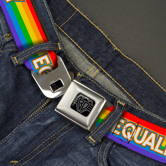 BD Wings Logo CLOSE-UP Black/Silver Seatbelt Belt - EQUALITY/Stripe Rainbow/White Webbing Seatbelt Belts Buckle-Down   