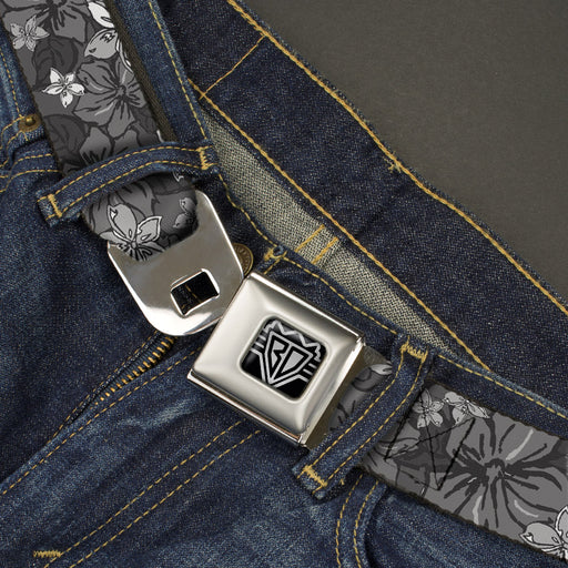 BD Wings Logo CLOSE-UP Full Color Black Silver Seatbelt Belt - Hibiscus Collage Gray Shades Webbing Seatbelt Belts Buckle-Down   