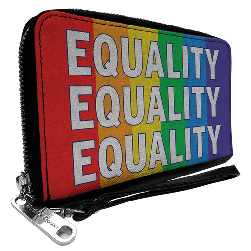 Women's PU Zip Around Wallet Rectangle - EQUALITY Blocks Rainbow Blue White Clutch Zip Around Wallets Buckle-Down   