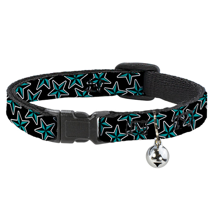 Cat Collar Breakaway - Nautical Stars Scattered Black Turquoise Breakaway Cat Collars Buckle-Down   