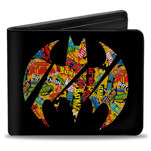Bi-Fold Wallet - Bat Signal Black Multi Color Logos Stacked Bi-Fold Wallets DC Comics   